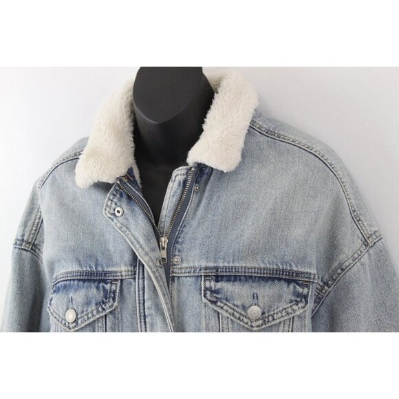 American Eagle Outfitters Women Jacket Boyfriend Trucker Lined Denim Blue Sz M - Picture 4 of 14
